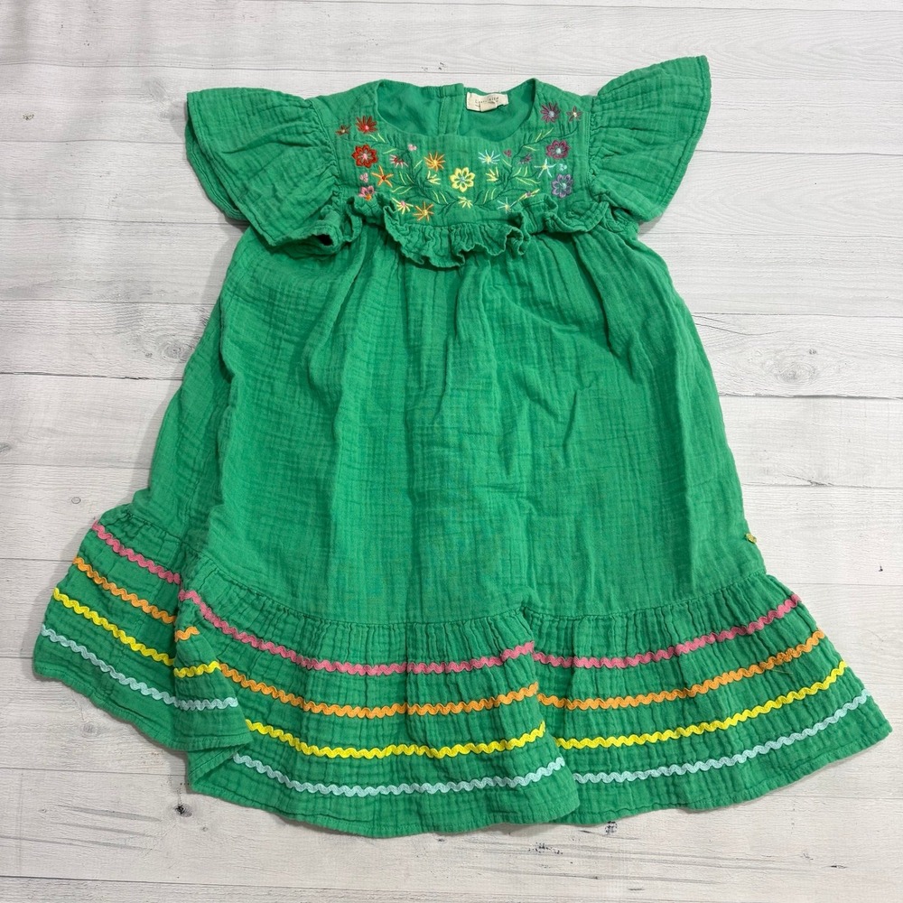 Little Bird girls floral embroidered green dress size 7/8